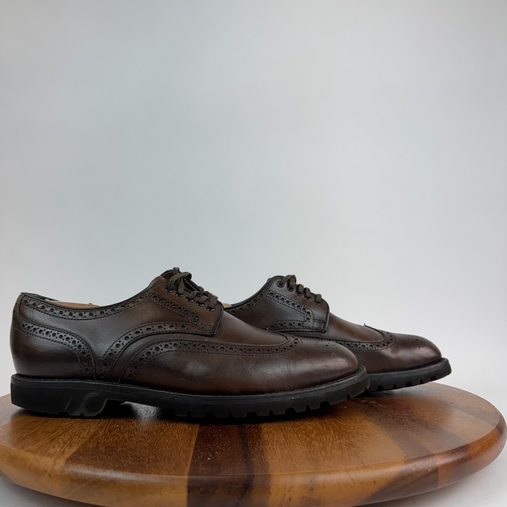Mens Allen Edmonds Tate Lug Sole Brown Leather Wingtip Brogue Shoes Size 8 D GUC
